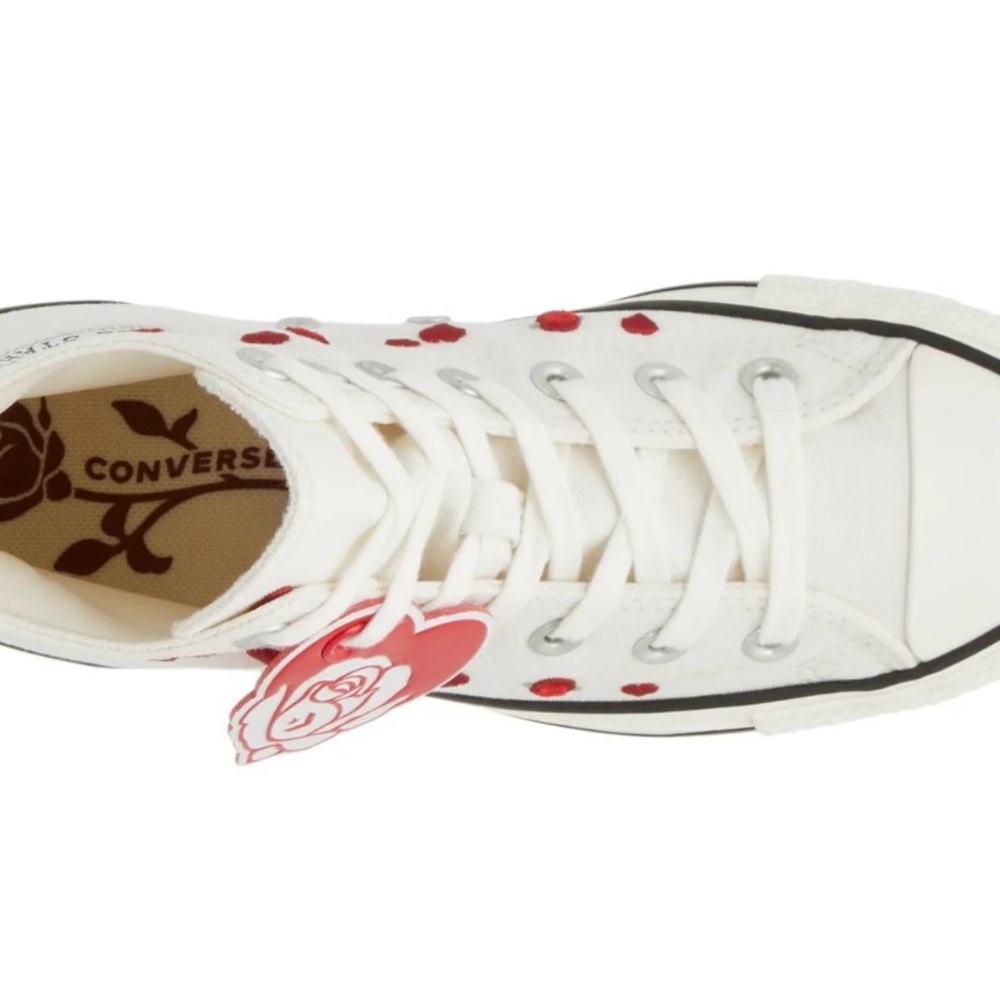 SOLD. NIB Converse All Star White Sneakers with Red Heart Details - Picture 5 of 9